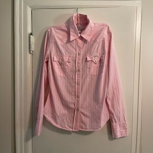 Vintage Lucky Brand 100% Cotton Pink Western Pearl Snap Button Up Shirt Small
